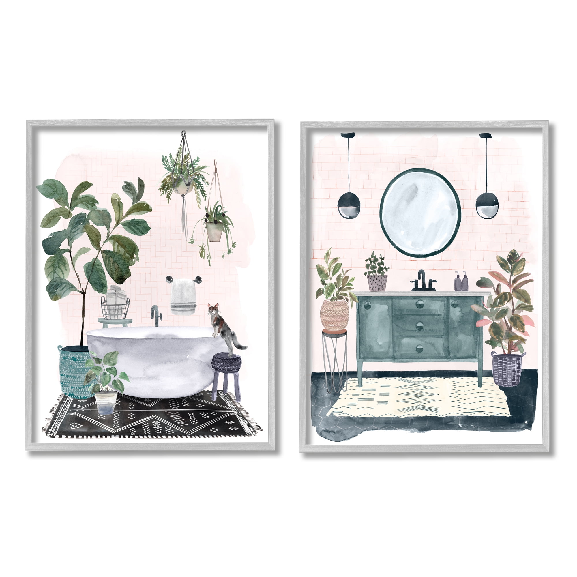 Stupell Industries Pink Pop Modern Bathroom Interior Chic Room Grey Framed, 16 x 20