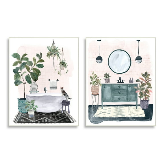 Stupell Industries Pink Pop Modern Bathroom Interior Chic Room Wall Plaque, 10 x 15