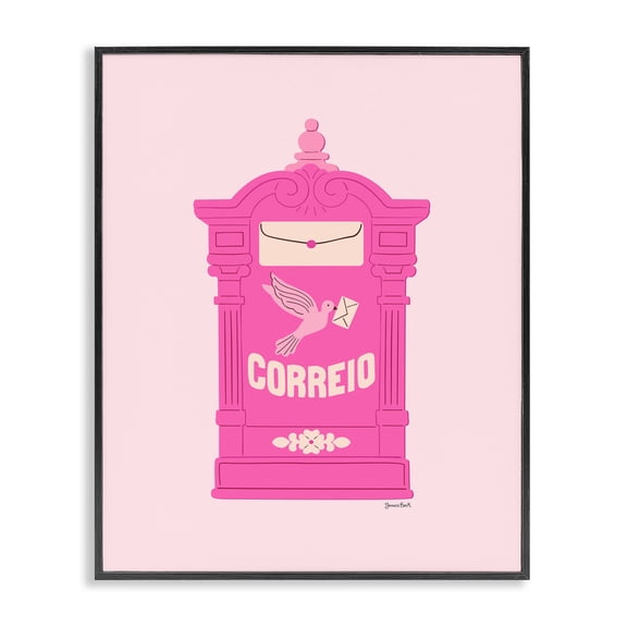 Stupell Industries Pink Portuguese Post Mailbox Black Framed Giclee Art design by Jessica Beck, 20 x 16