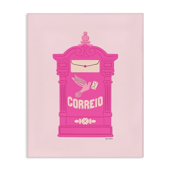 Stupell Industries Pink Portuguese Post Mailbox Canvas Wall Art design by Jessica Beck, 20 x 16