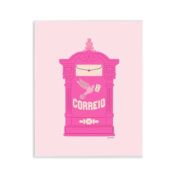 Stupell Industries Pink Portuguese Post Mailbox Wall Plaque Art design by Jessica Beck, 14 x 11