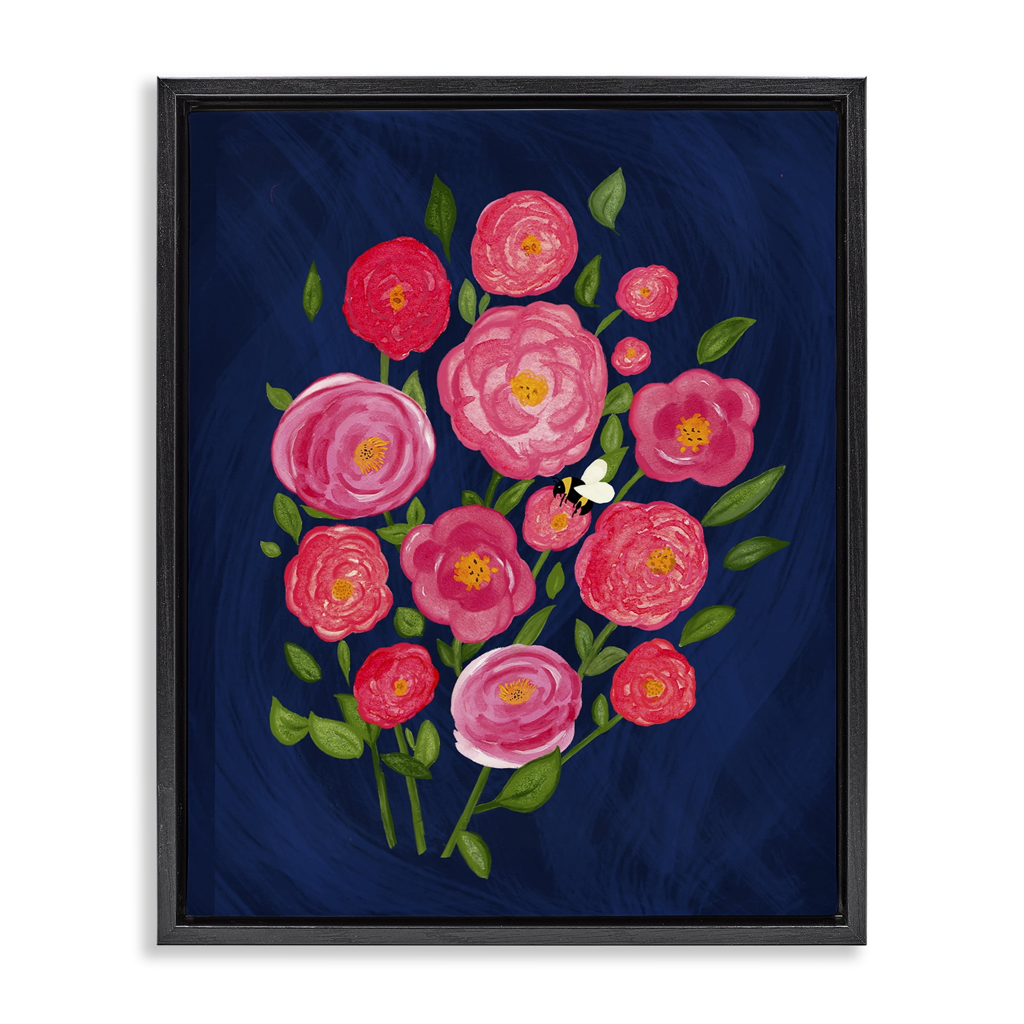 Stupell Industries Pink Poses Bunches Plants & Flowers Painting Black Floater Framed Canvas Art Print Wall Art, 17 x 21