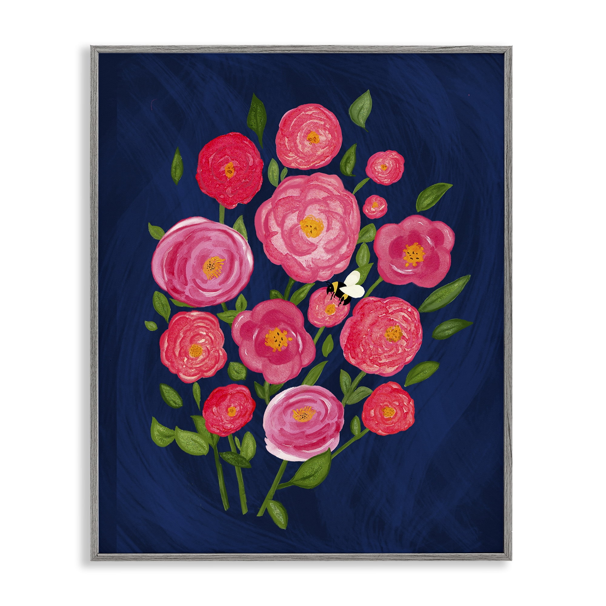 Stupell Industries Pink Poses Bunches Plants & Flowers Painting Gray Framed Art Print Wall Art, 11 x 14