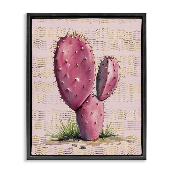 Stupell Industries Pink Prickly Pear Cactus Plants & Flowers Painting Black Floater Framed Canvas Art Print Wall Art, 17 x 21
