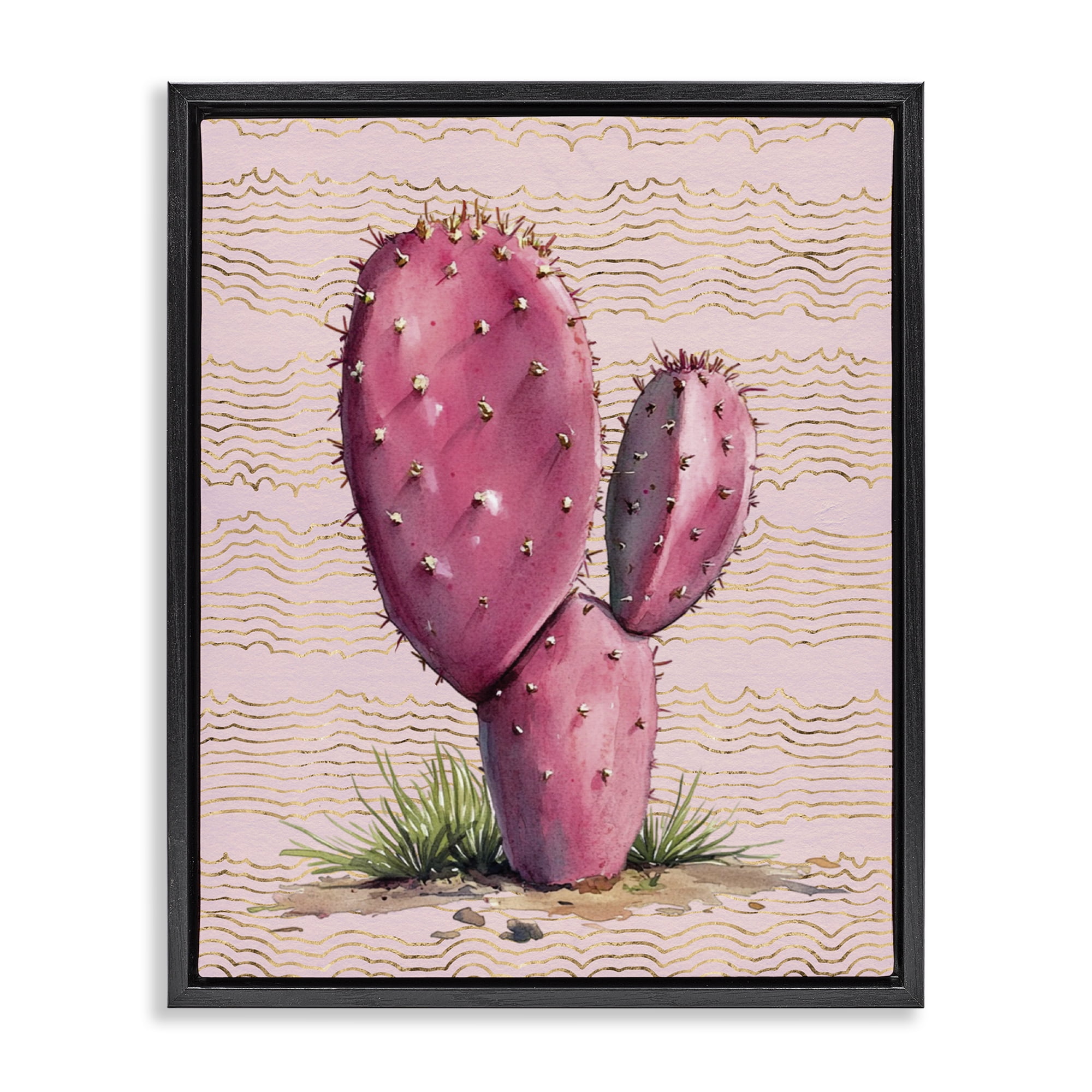 Stupell Industries Pink Prickly Pear Cactus Plants & Flowers Painting Black Floater Framed Canvas Art Print Wall Art, 25 x 31