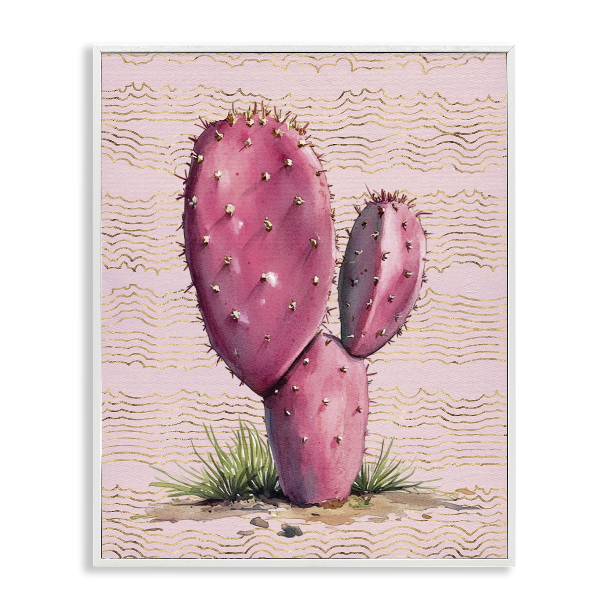 Stupell Industries Pink Prickly Pear Cactus Plants & Flowers Painting White Framed Art Print Wall Art, 16 x 20