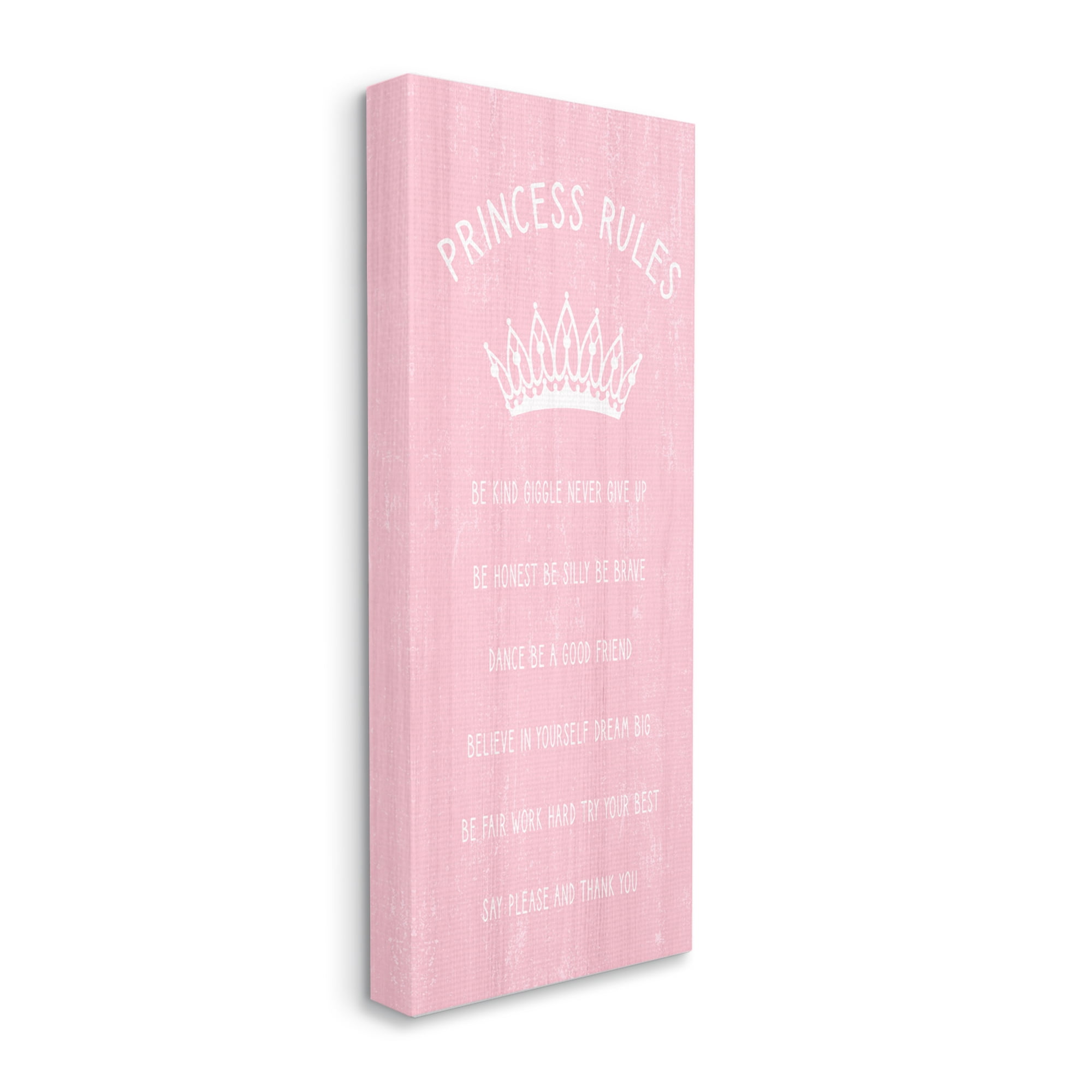 Stupell Industries Pink Princess Rules Sign Kids Motivational Phrases Listed Inspirational Painting Gallery Wrapped Canvas Print Wall Art, 20 x 48