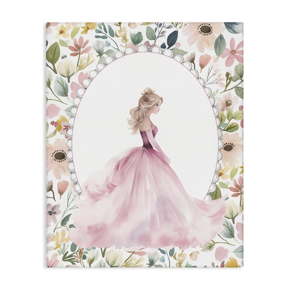 Stupell Industries Pink Princess with Pearl Border Canvas Wall Art, design by Christine Simpson Art