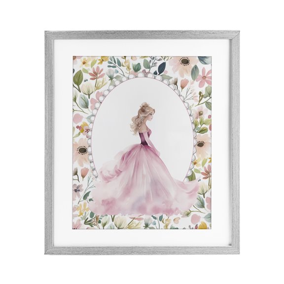 Stupell Industries Pink Princess with Pearl Border Gray Framed Print Under Glass, design by Christine Simpson Art
