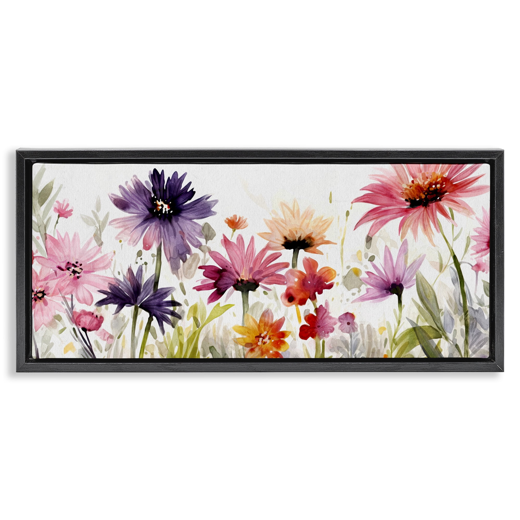 Stupell Industries Pink & Purple Blossoms Botanical & Floral Painting Black Floater Framed Canvas Art Print Wall Art, 31 x 14