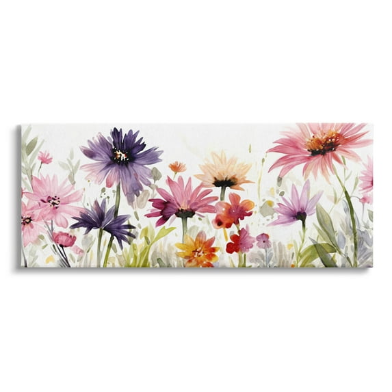 Stupell Industries Pink & Purple Blossoms Botanical & Floral Painting Gallery Wrapped Canvas Art Print Wall Art, 30 x 13