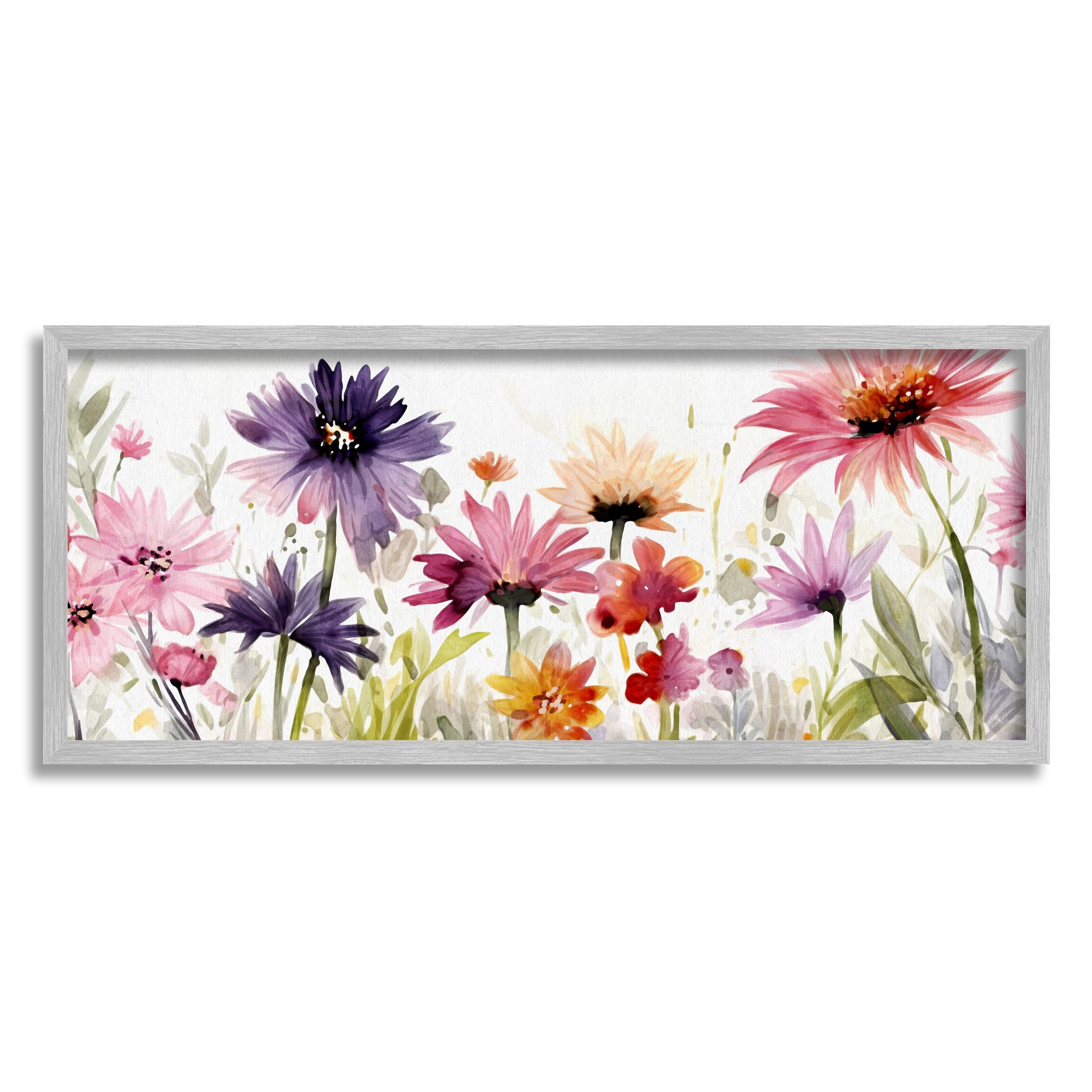 Stupell Industries Pink & Purple Blossoms Botanical & Floral Painting Gray Framed Art Print Wall Art, 24 x 10