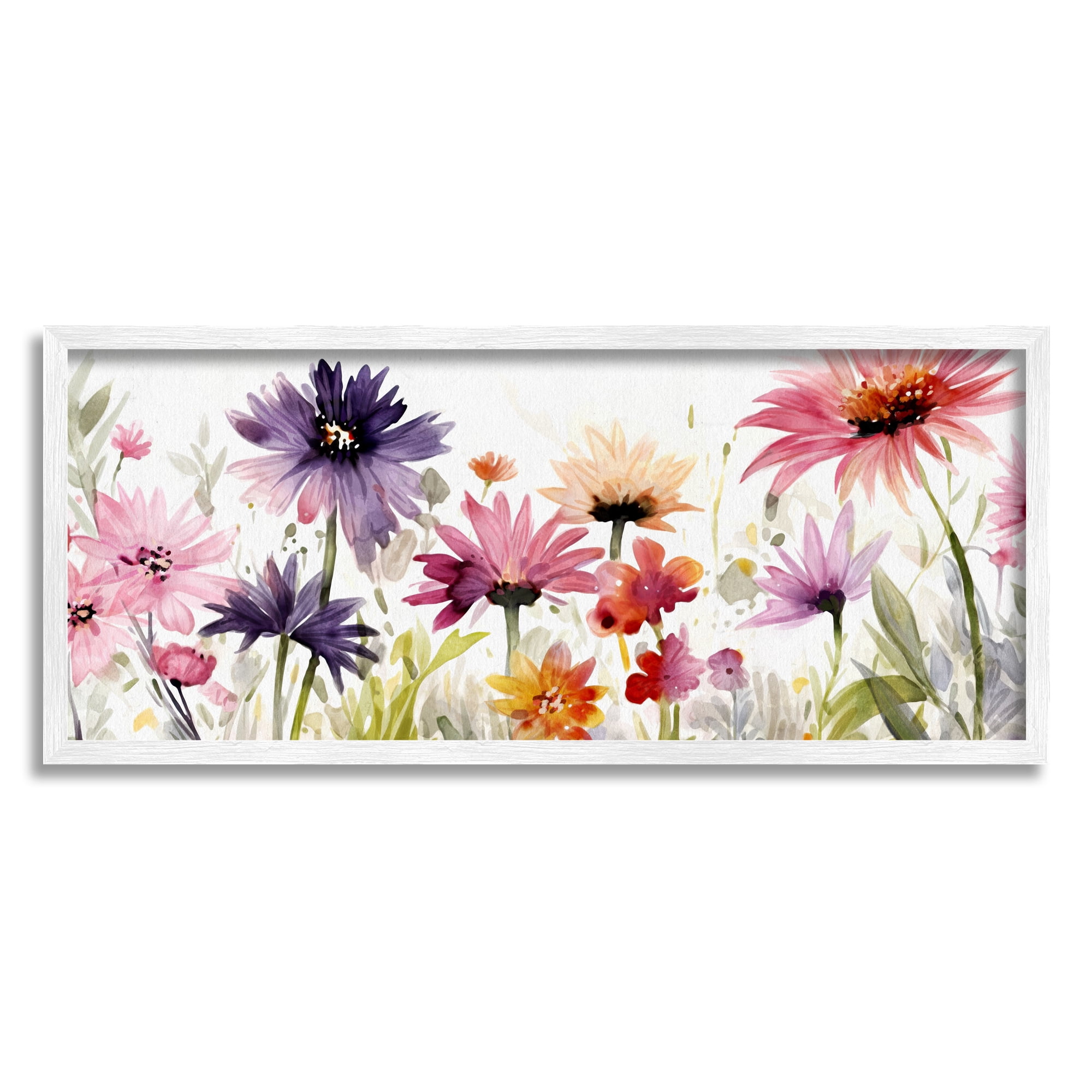 Stupell Industries Pink & Purple Blossoms Botanical & Floral Painting White Framed Art Print Wall Art, 24 x 10