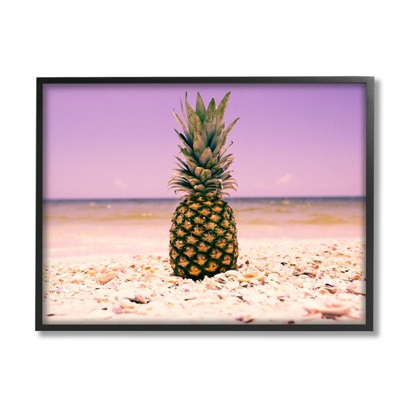 Stupell Industries Pink Purple Pineapple Beach Landscape Photography Black Framed Art Print Wall Art, 11 x 14