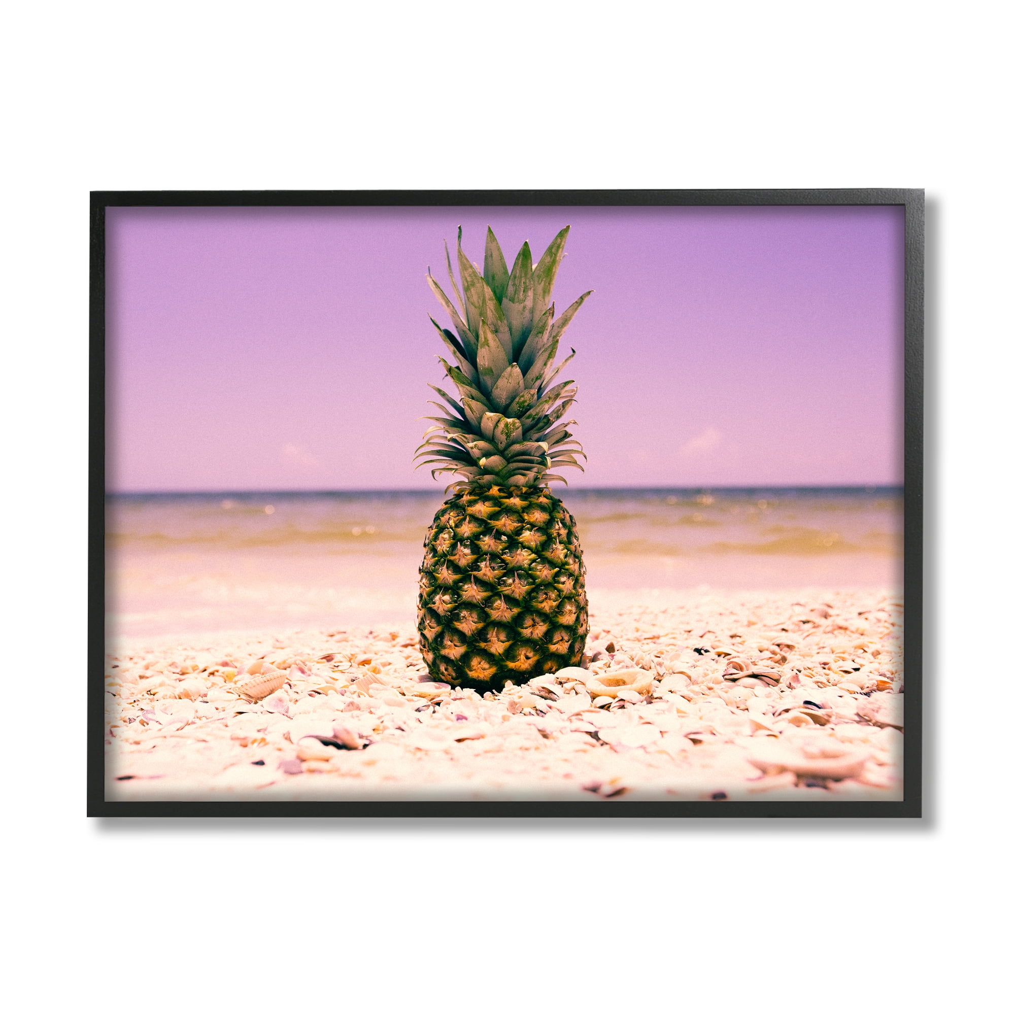 Stupell Industries Pink Purple Pineapple Beach Landscape Photography Black Framed Art Print Wall Art, 16 x 20
