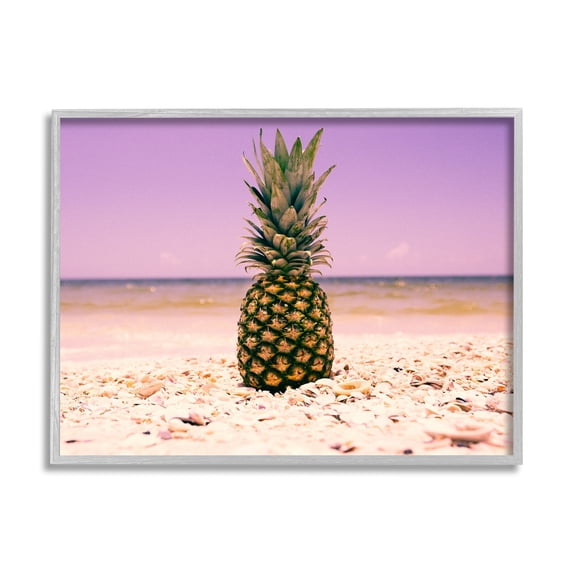 Stupell Industries Pink Purple Pineapple Beach Photography Gray Framed Art Print Wall Art, 16x20, by World Art Group