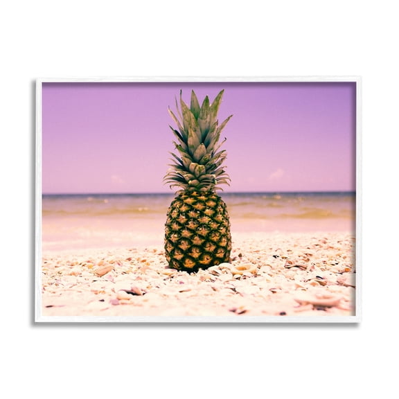 Stupell Industries Pink Purple Pineapple Beach Photography White Framed Art Print Wall Art, 16x20, by World Art Group