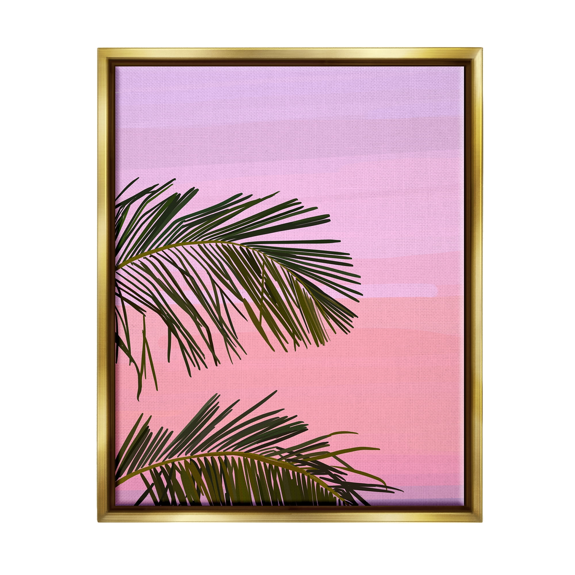 Stupell Industries Pink & Purple Sunset Palm Leaves Coastal Painting Gold Floater Framed Art Print Wall Art
