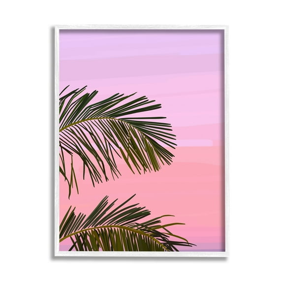 Stupell Industries Pink & Purple Sunset Palm Leaves Coastal Painting White Framed Art Print Wall Art