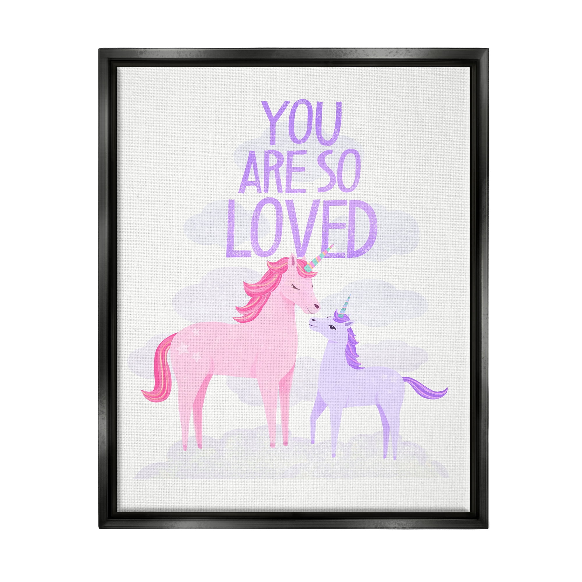 Stupell Industries Pink & Purple Unicorns Fairy Tales & Fantasy Painting Black Floater Framed Art Print Wall Art, 17 x 21