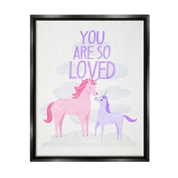 Stupell Industries Pink & Purple Unicorns Fairy Tales & Fantasy Painting Black Floater Framed Art Print Wall Art, 25 x 31