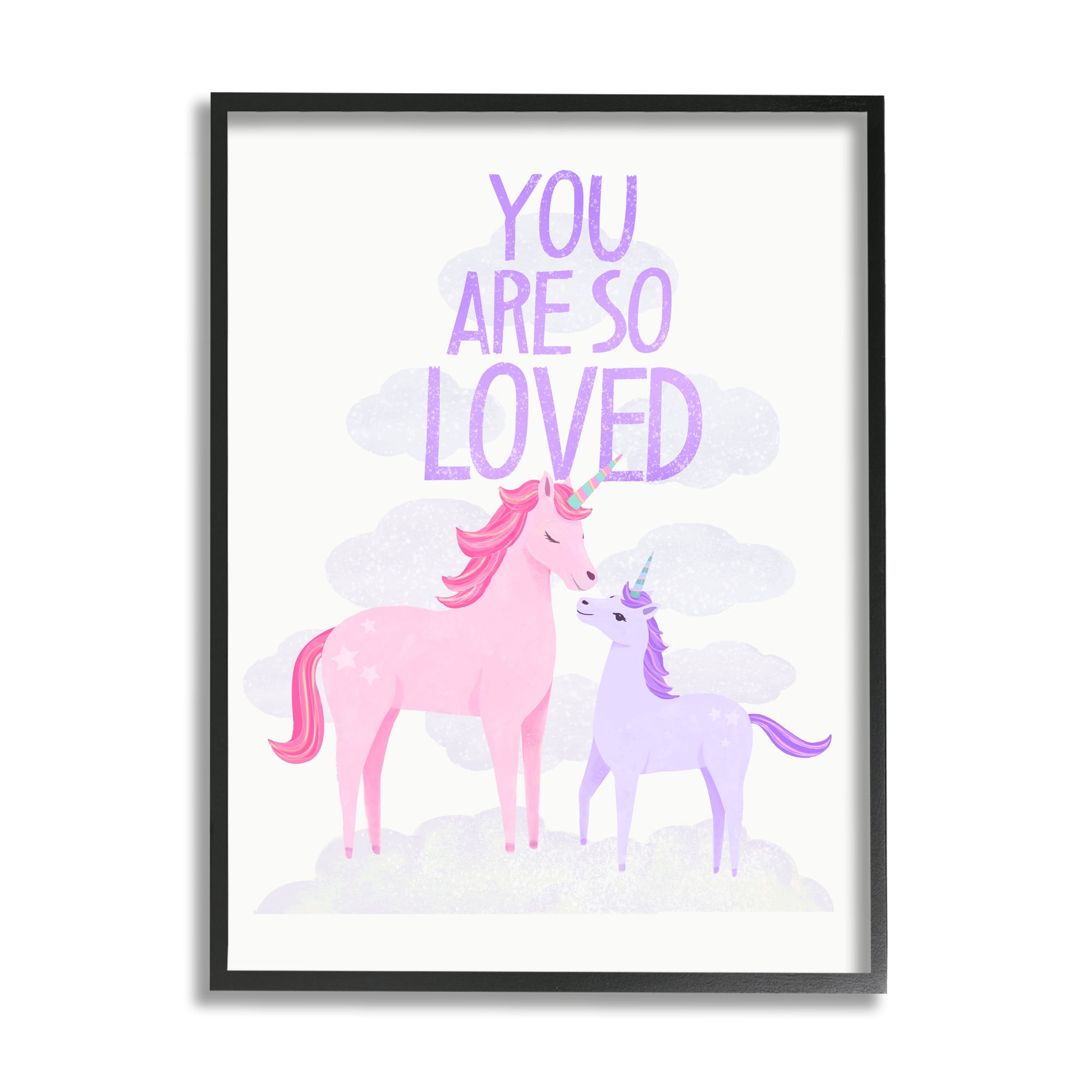 Stupell Industries Pink & Purple Unicorns Fairy Tales & Fantasy Painting Black Framed Art Print Wall Art, 24 x 30
