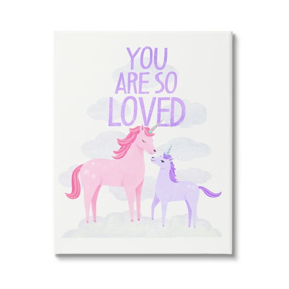 Stupell Industries Pink & Purple Unicorns Fairy Tales & Fantasy Painting Gallery Wrapped Canvas Print Wall Art, 16 x 20