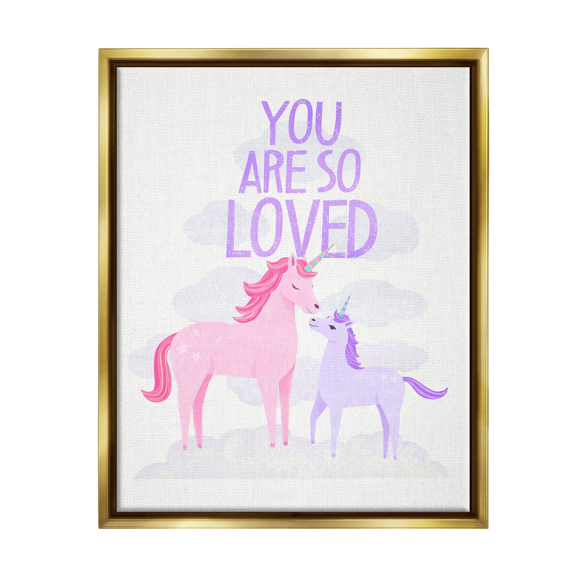 Stupell Industries Pink & Purple Unicorns Fairy Tales & Fantasy Painting Gold Floater Framed Art Print Wall Art, 25 x 31
