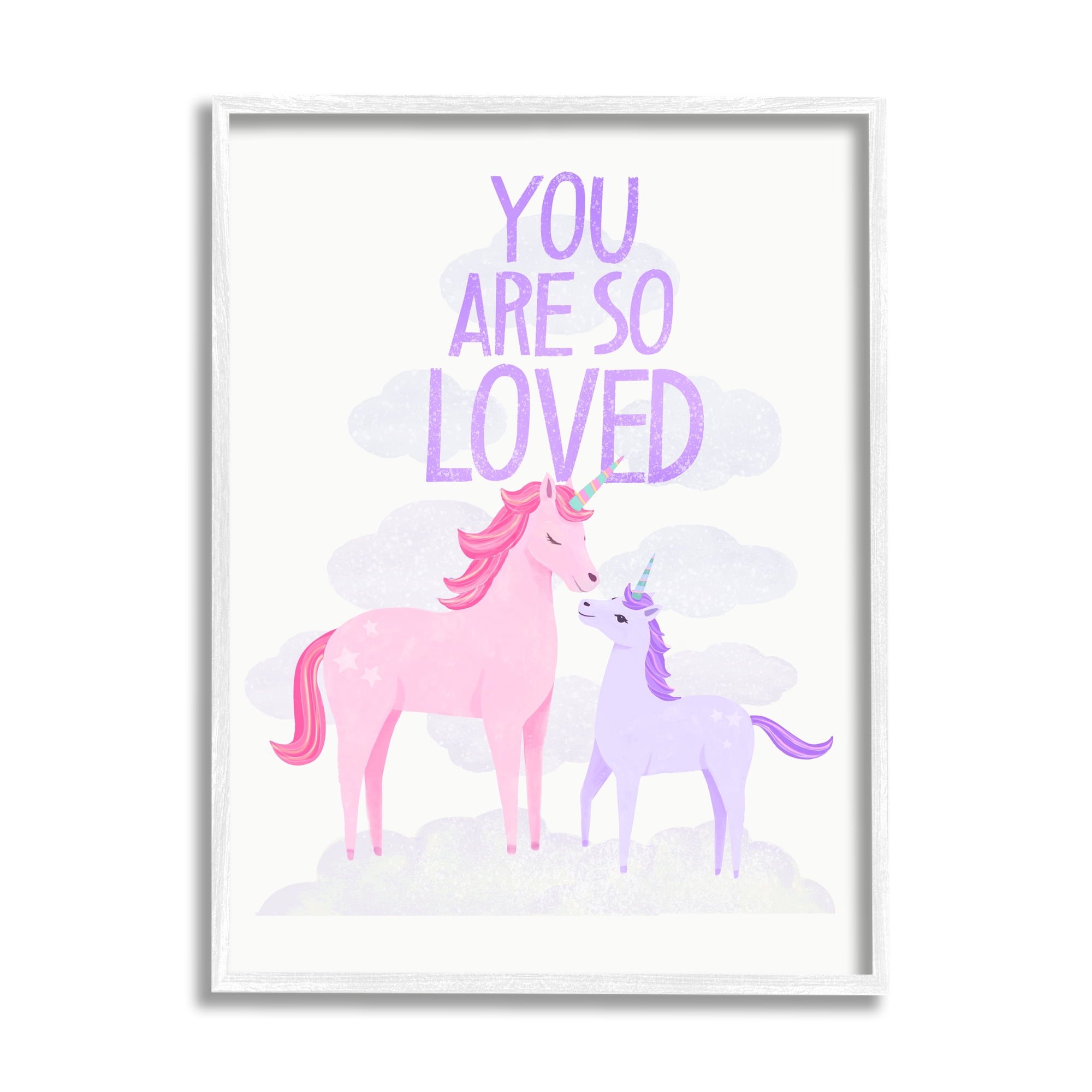 Stupell Industries Pink & Purple Unicorns Fairy Tales & Fantasy Painting White Framed Art Print Wall Art, 16 x 20
