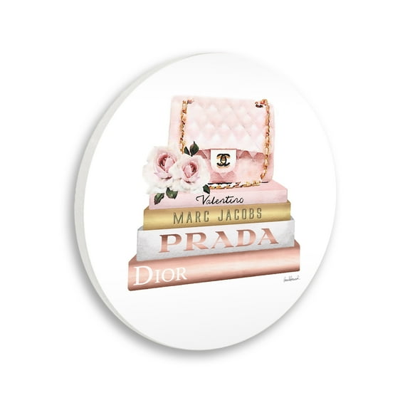 Stupell Industries Pink Purse Gold Bookstack Glam Fashion Watercolor Design,12 x 12,Design By Amanda Greenwood