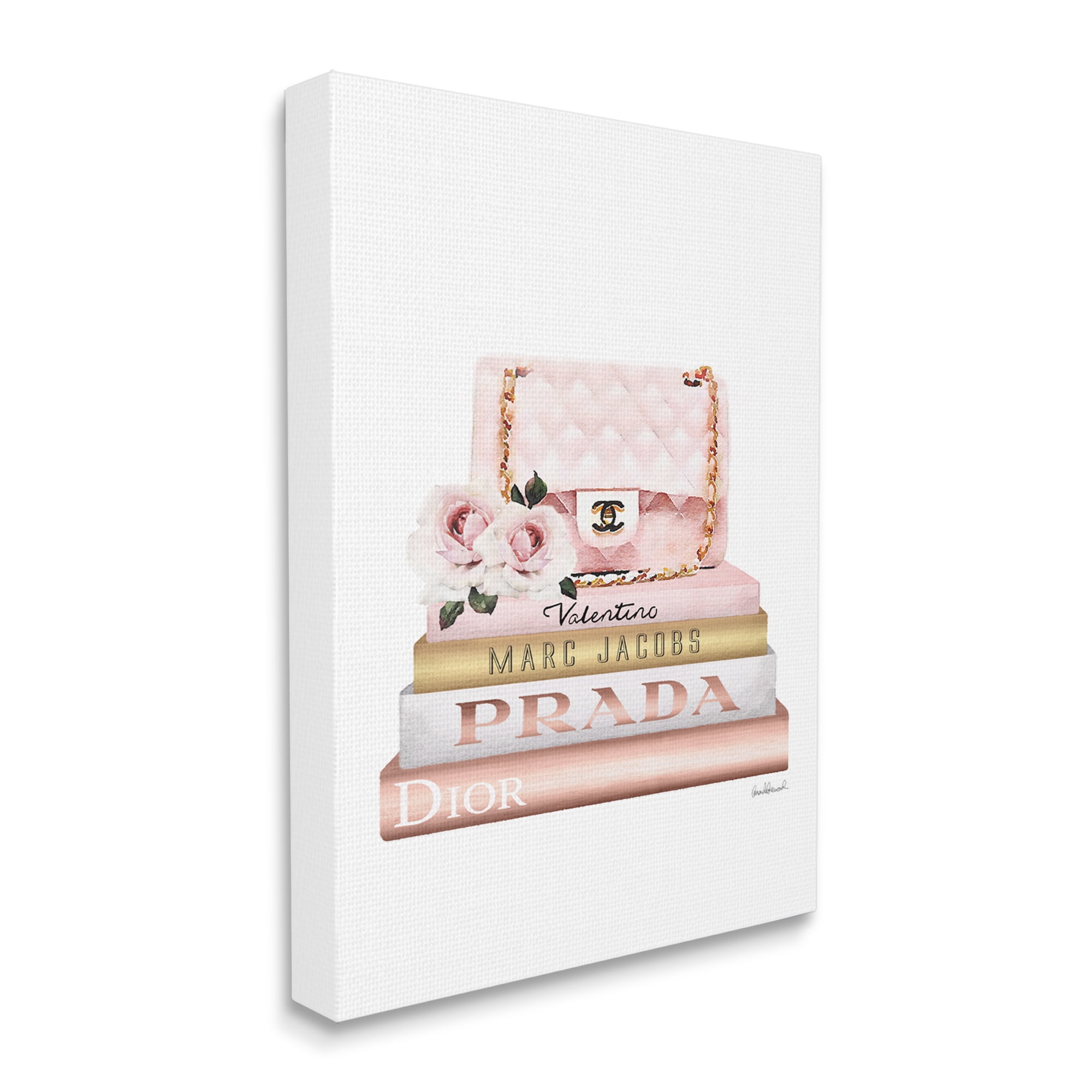 Stupell Industries Pink Purse Gold Bookstack Glam Fashion Watercolor Design Canvas Wall Art by Amanda Greenwood