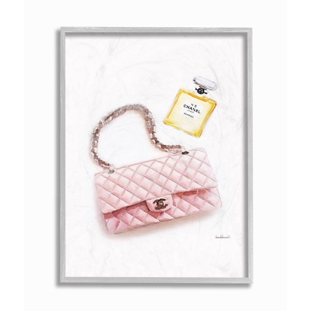 Stupell Industries Pink Purse Gold Perfume Glam Fashion Watercolor Design Framed Wall Art by Amanda Greenwood