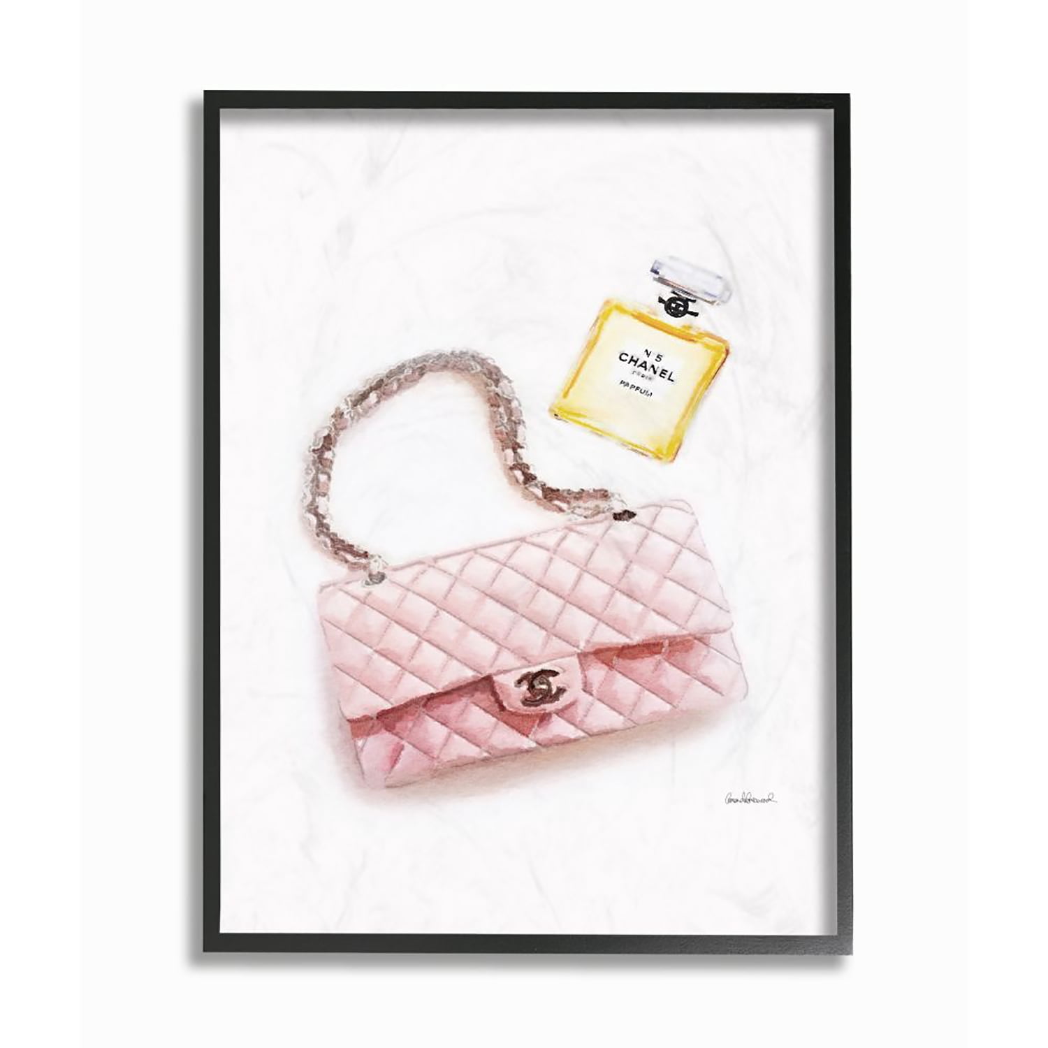 Stupell Industries Pink Purse Gold Perfume Glam Fashion Watercolor Design Framed Wall Art by Amanda Greenwood