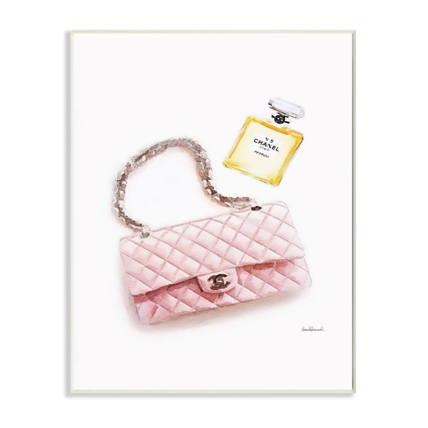 Pink Purse and Gold Perfume Glam Watercolor MDF Wall Plaque