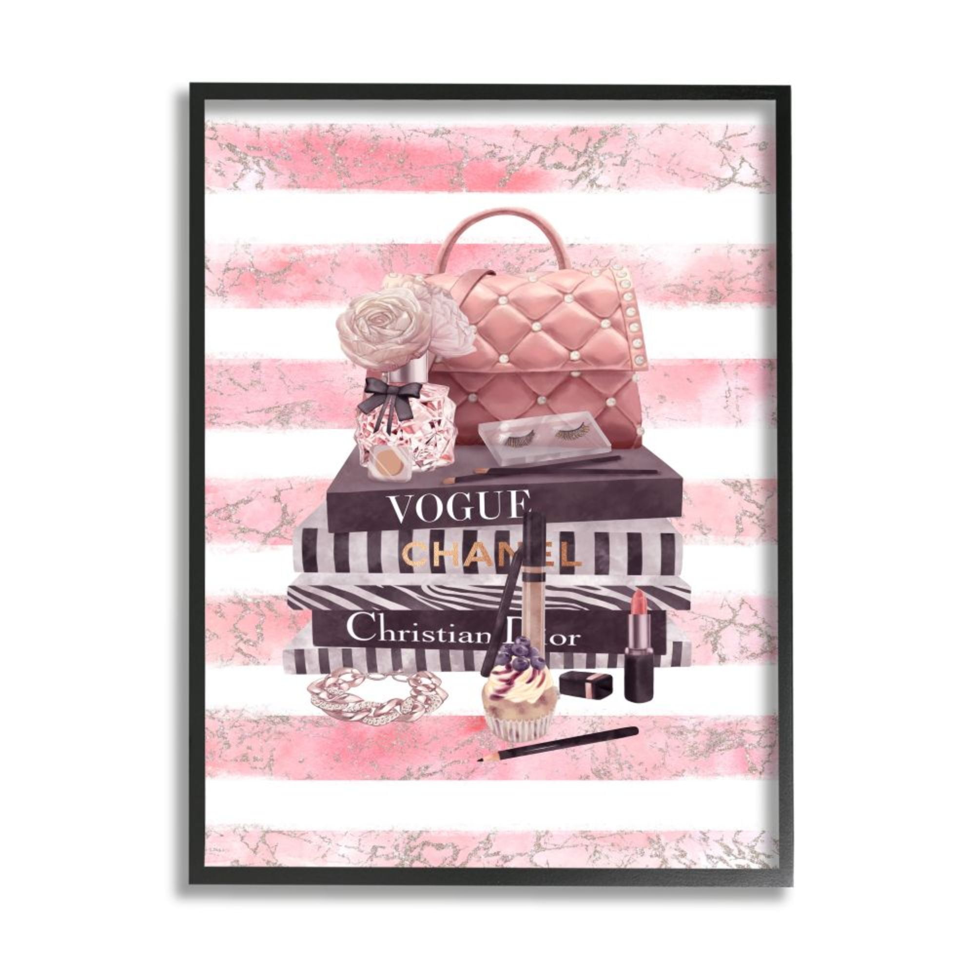 Stupell Industries Pink Quilted Purse Fashion Books Distressed Stripes Design by Ziwei Li