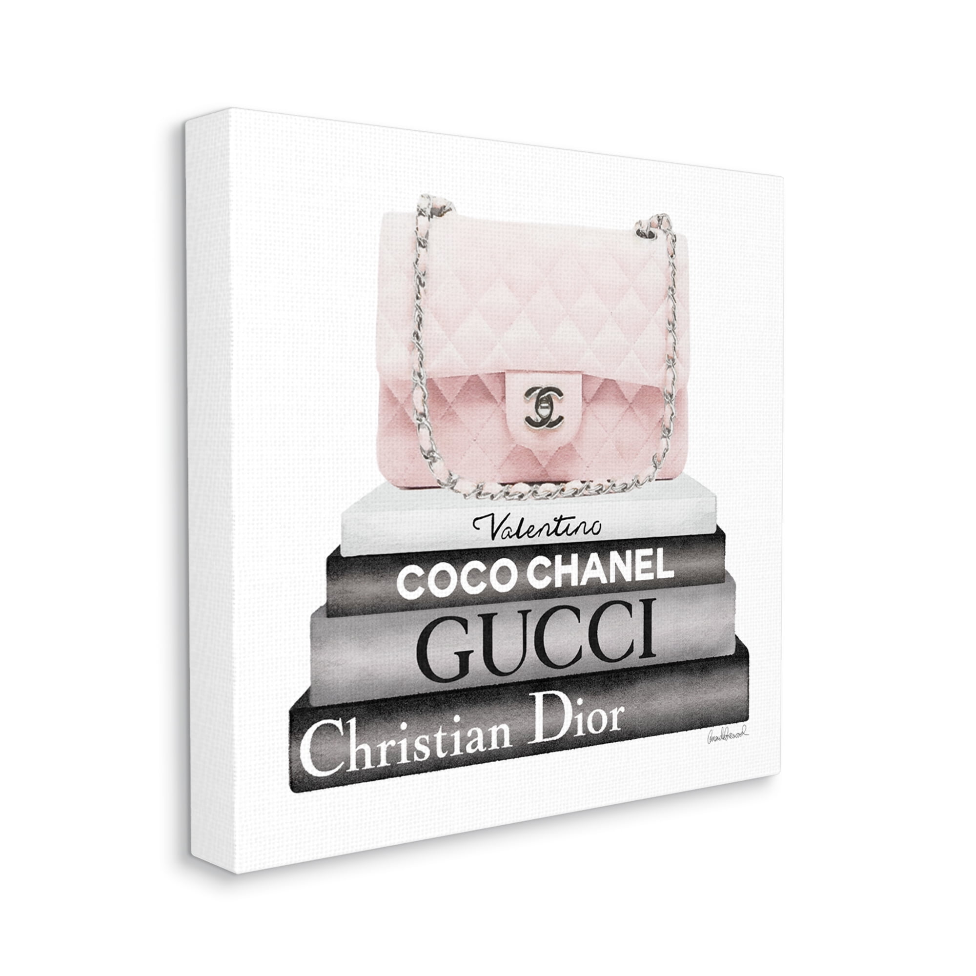 Stupell Industries Pink Quilted Purse on Modern Chic Bookstack Beauty & Fashion Painting Gallery Wrapped Canvas Print Wall Art, 36 x 36