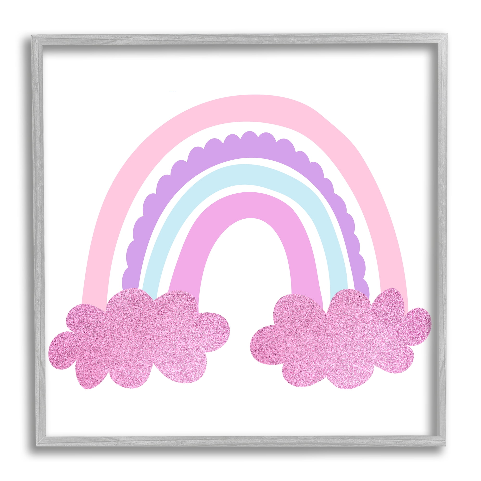 Stupell Industries Pink Rainbow & Clouds Landscape Painting Gray Framed Art Print Wall Art, 17 x 17
