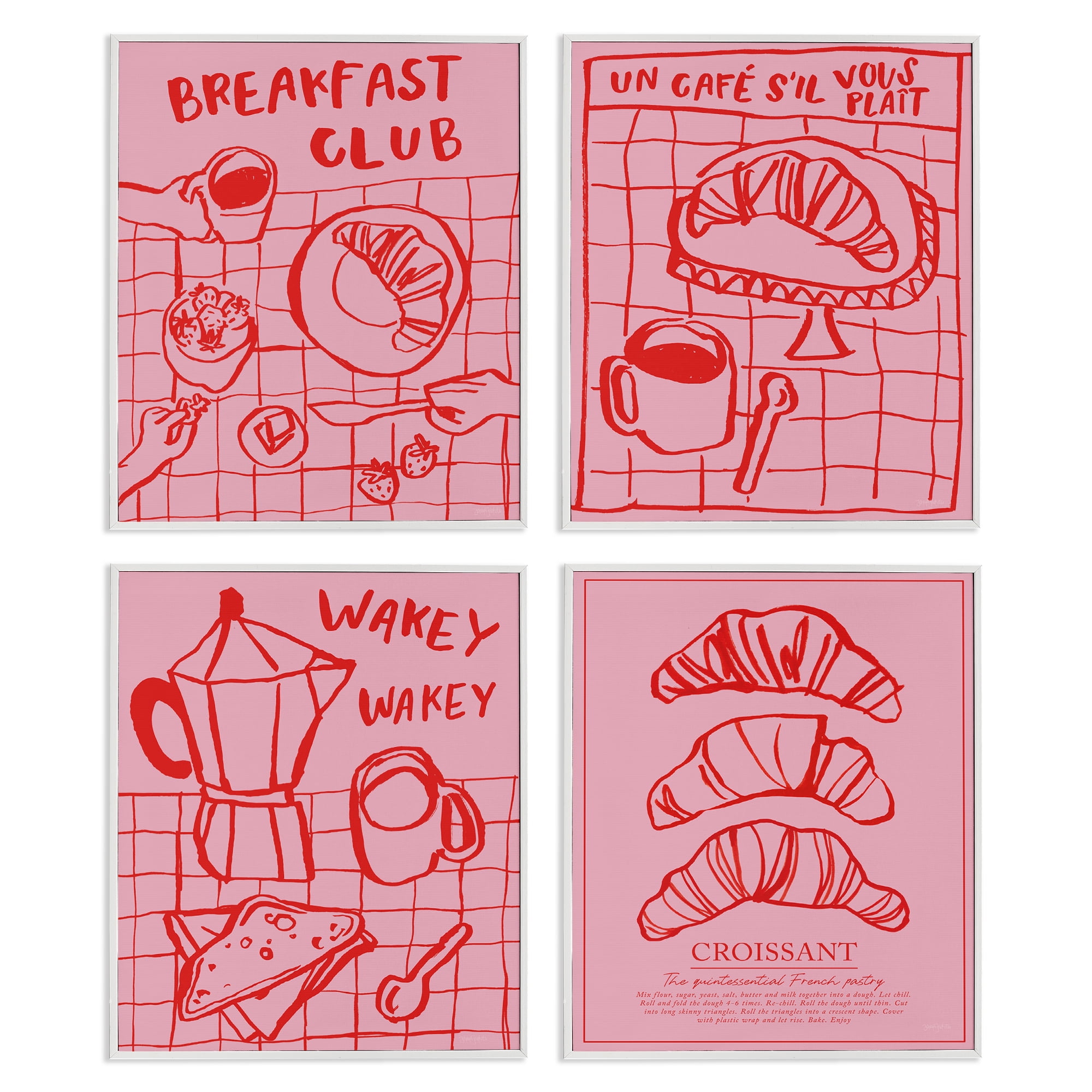 Stupell Industries Pink & Red Breakfast Doodles 4 Piece White Framed Giclee Art Set, design by Jenaya Jackson