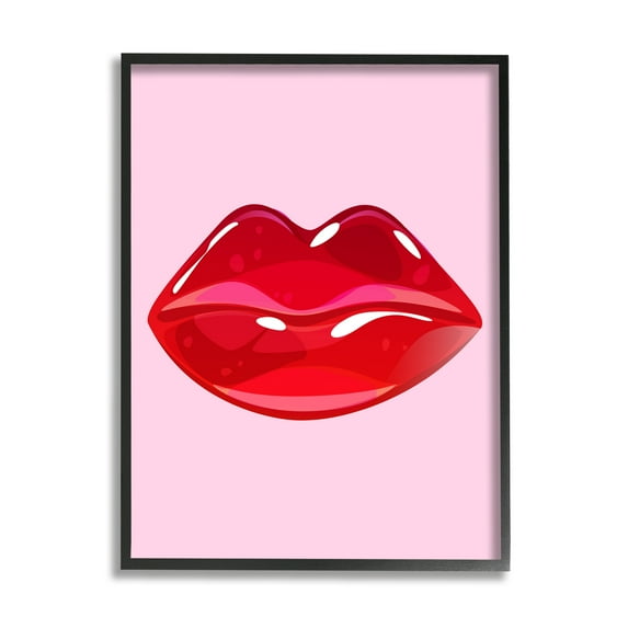 Stupell Industries Pink & Red Candy Lips Art for Kids Painting Black Framed Art Print Wall Art, 16 x 20