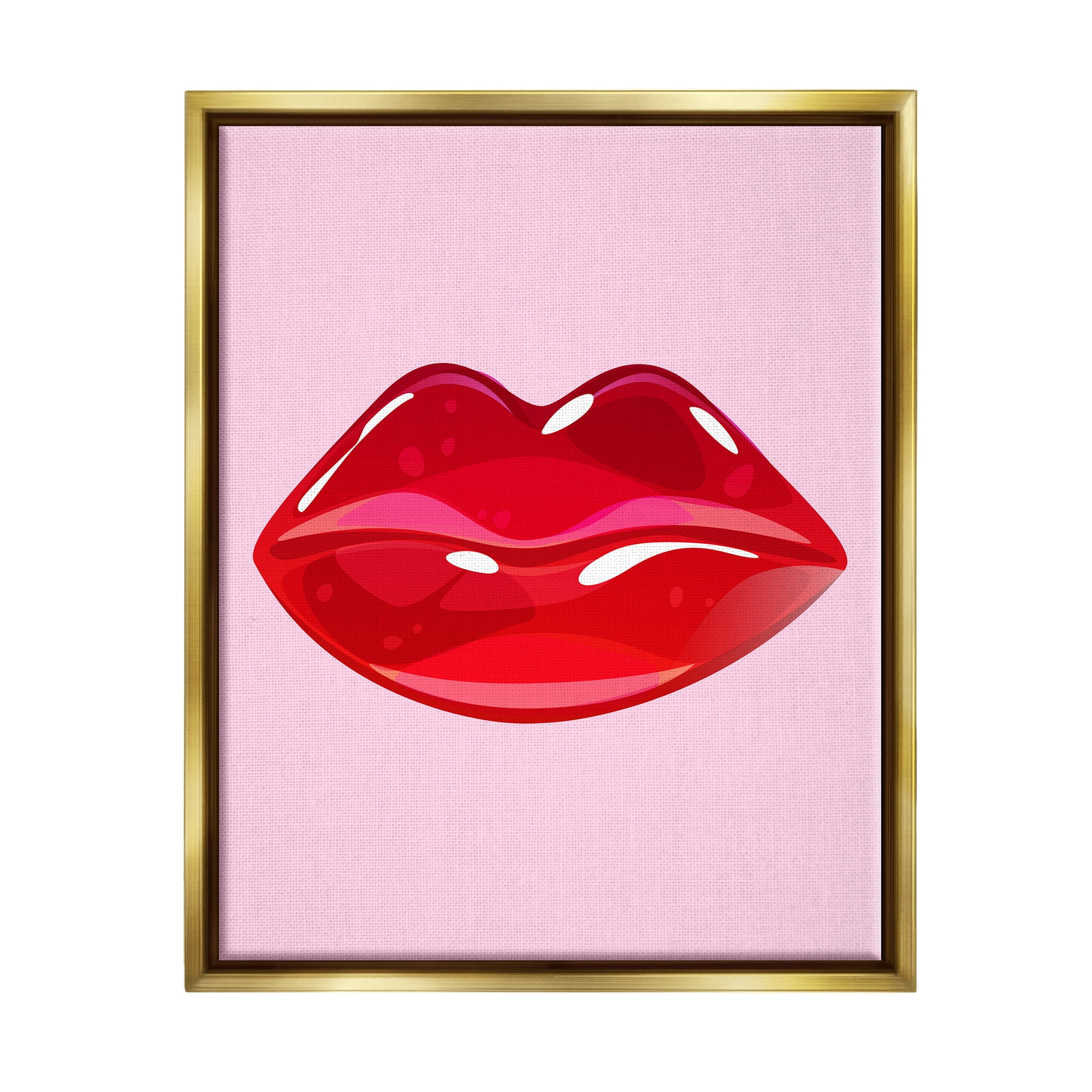 Stupell Industries Pink & Red Candy Lips Art for Kids Painting Gold Floater Framed Art Print Wall Art, 17 x 21