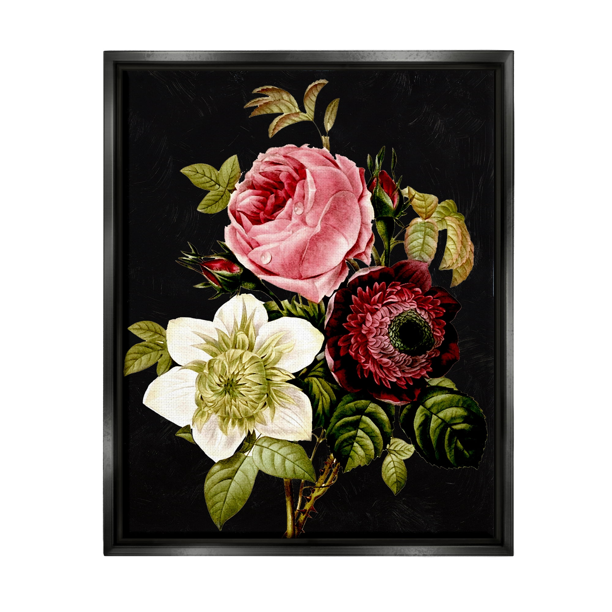 Stupell Industries Pink & Red Florals Botanical & Floral Painting Black Floater Framed Art Print Wall Art, 25 x 31