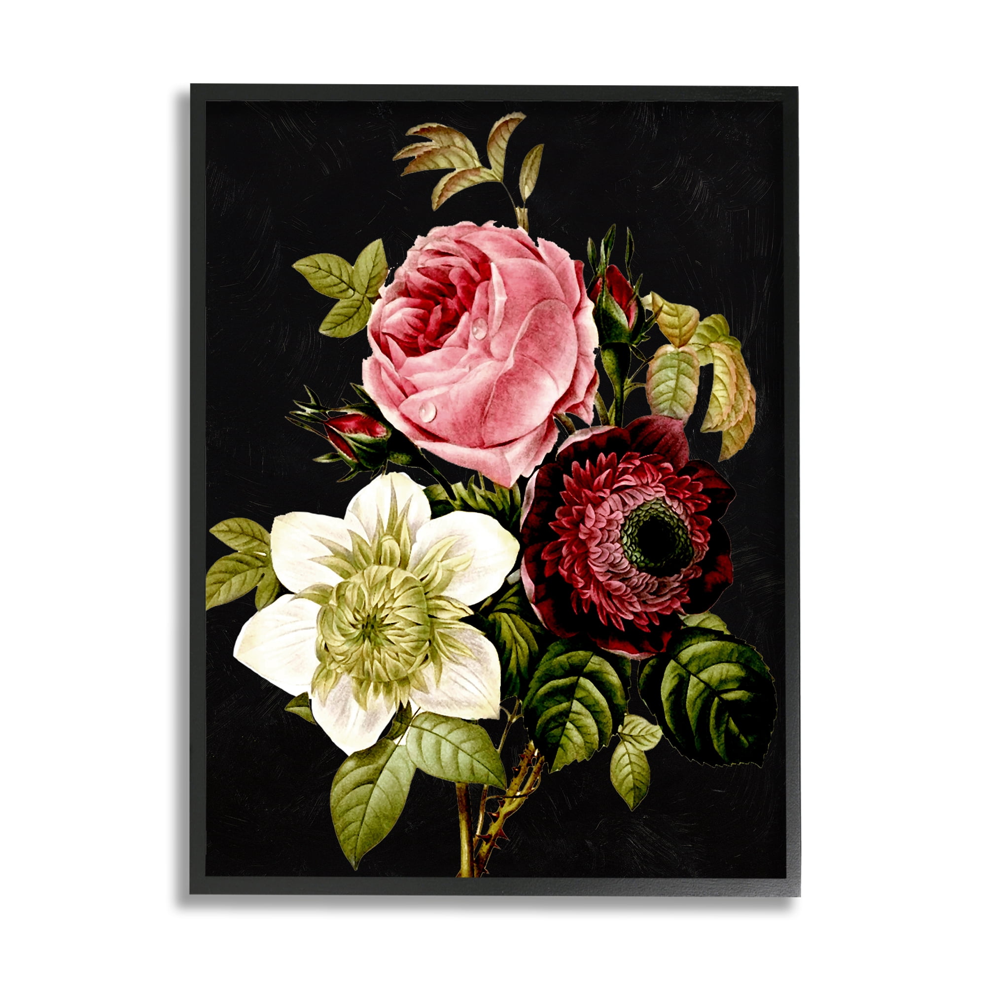 Stupell Industries Pink & Red Florals Botanical & Floral Painting Black Framed Art Print Wall Art, 16 x 20
