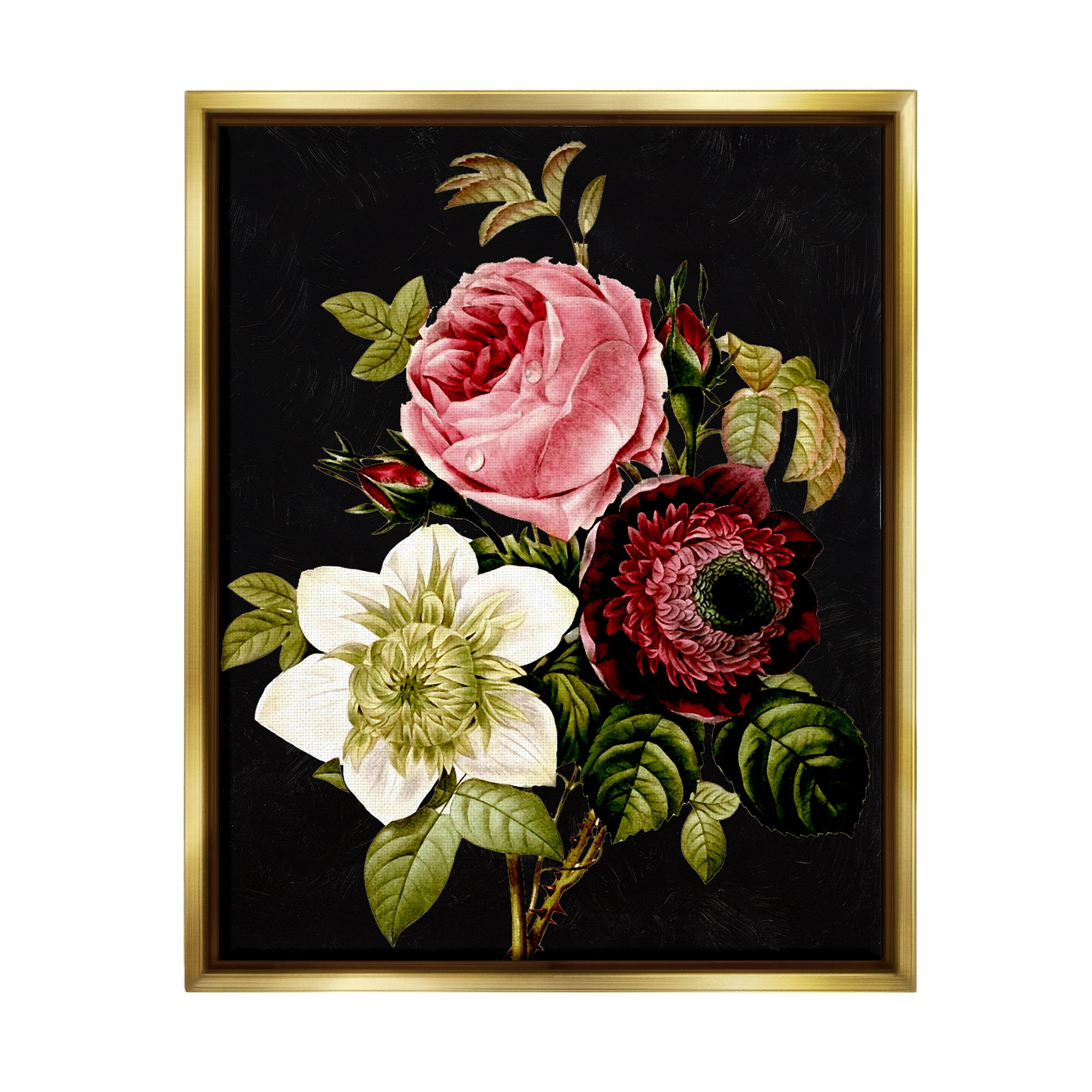 Stupell Industries Pink & Red Florals Botanical & Floral Painting Gold Floater Framed Art Print Wall Art, 25 x 31
