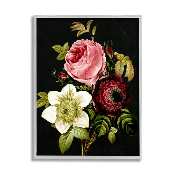 Stupell Industries Pink & Red Florals Botanical & Floral Painting Gray Framed Art Print Wall Art, 11 x 14
