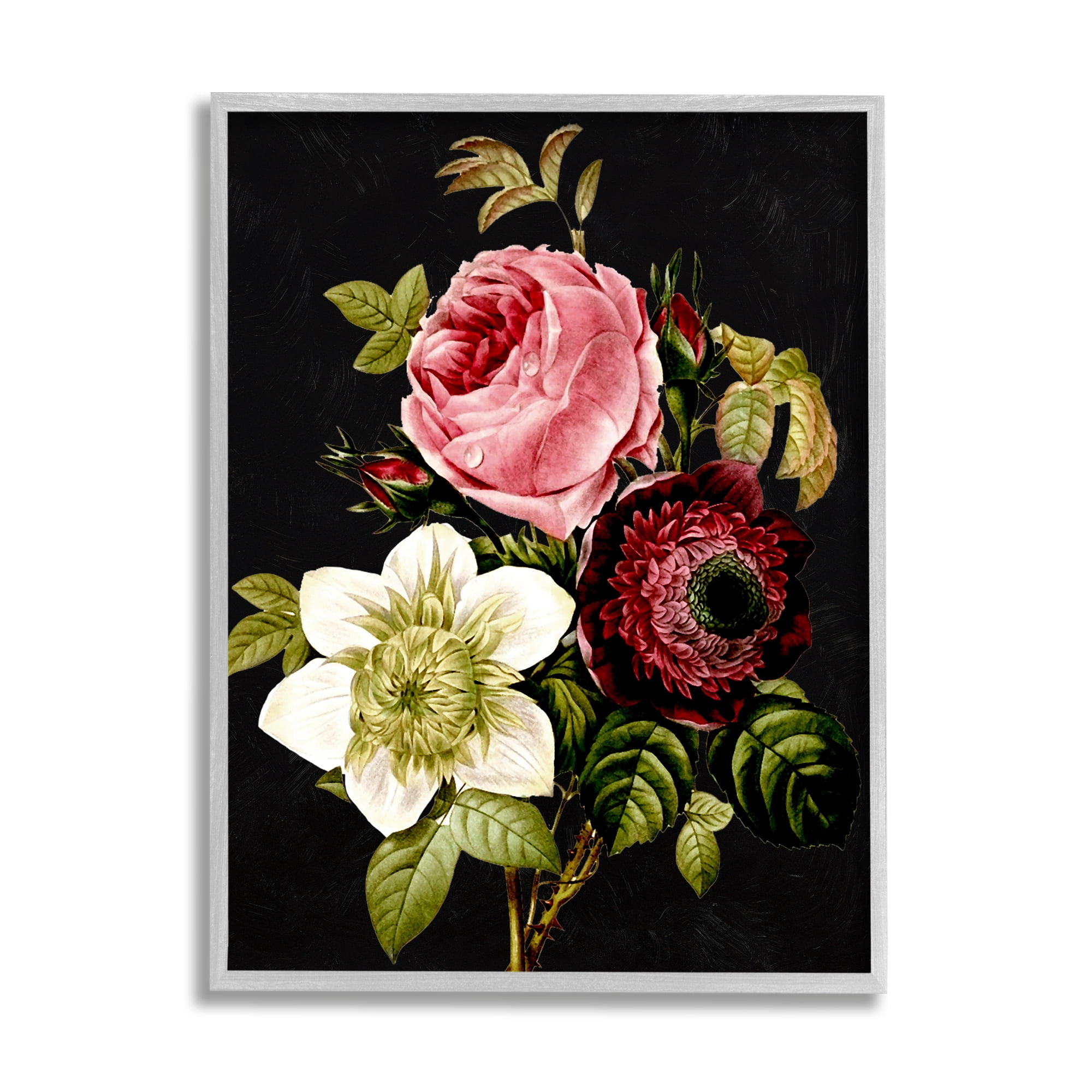 Stupell Industries Pink & Red Florals Botanical & Floral Painting Gray Framed Art Print Wall Art, 16 x 20