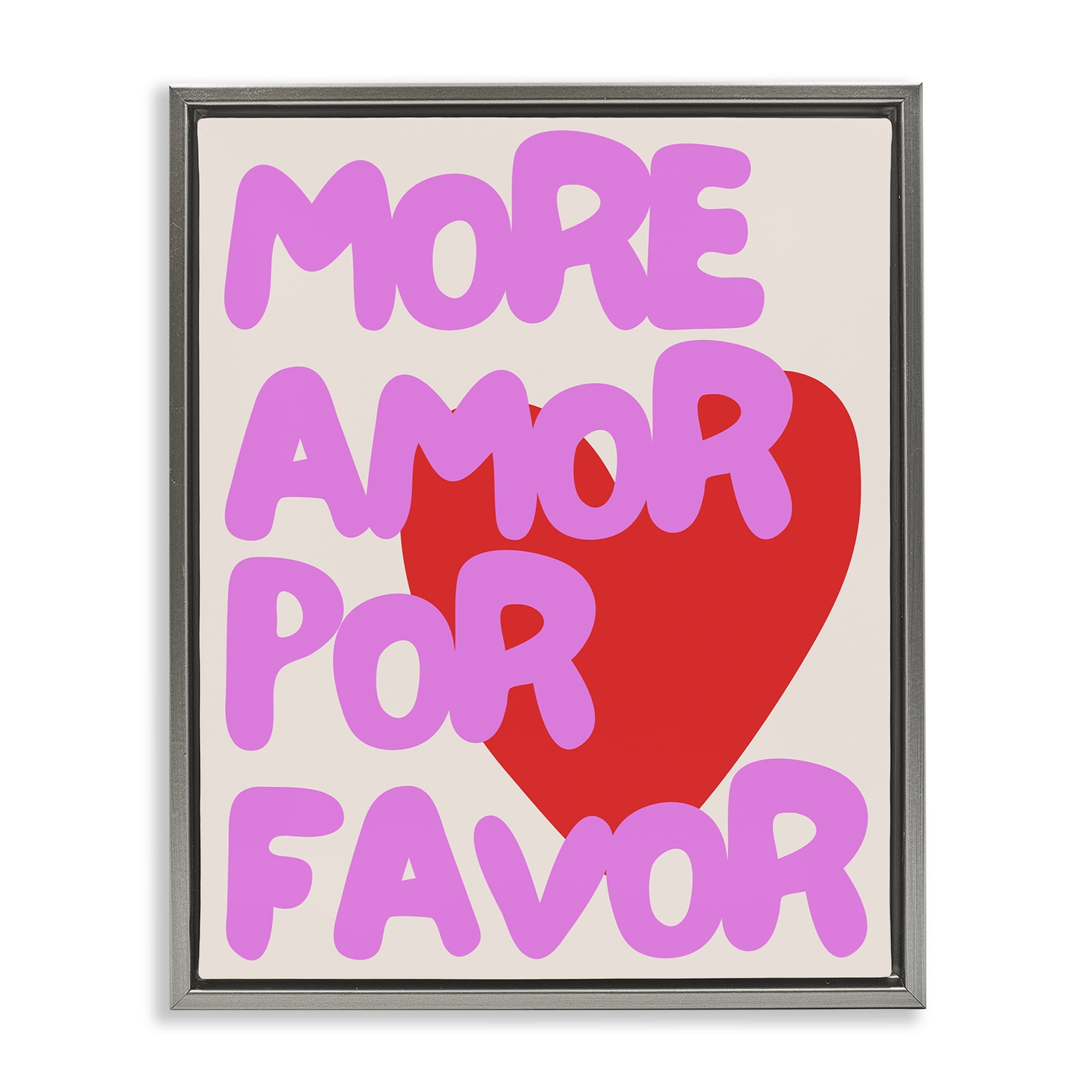 Stupell Industries Pink & Red More Amor Text & Numbers Painting Gray Floater Framed Canvas Art Print Wall Art, 17 x 21