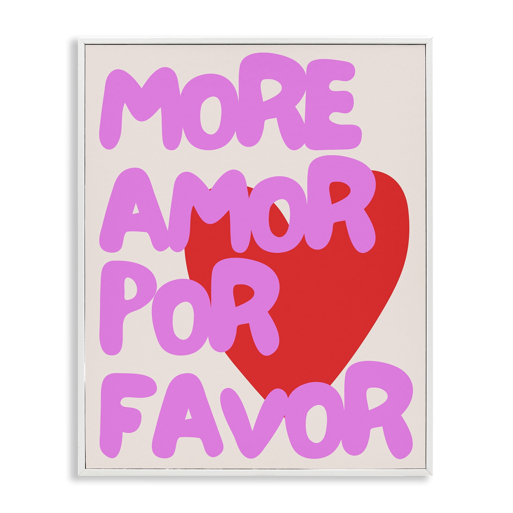 Stupell Industries Pink & Red More Amor Text & Numbers Painting White Framed Art Print Wall Art, 11 x 14