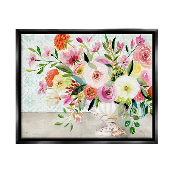 Stupell Industries Pink & Red Peonies Ornate Vase Botanical & Floral Painting Black Floater Framed Art Print Wall Art