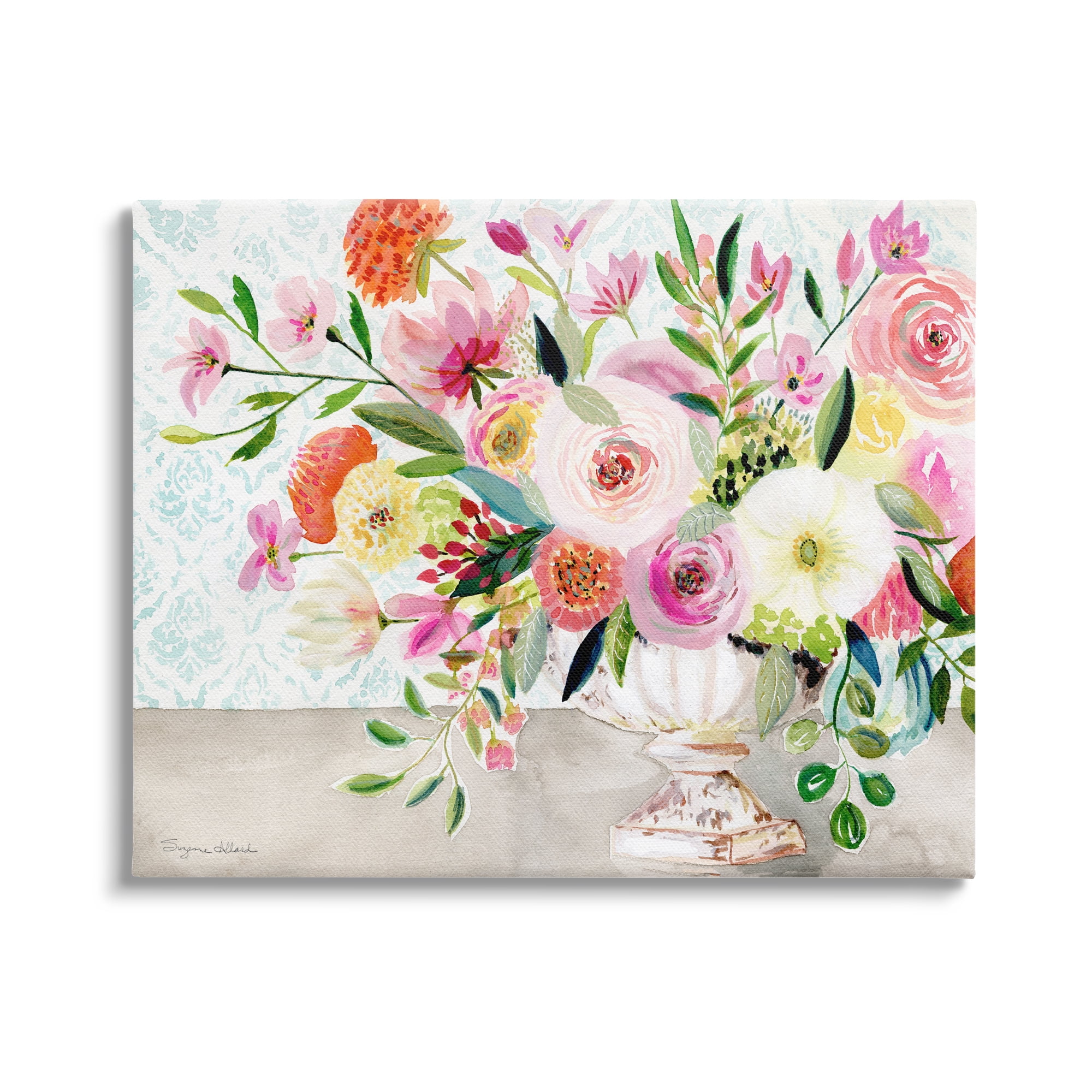 Stupell Industries Pink & Red Peonies Ornate Vase Botanical & Floral Painting Gallery Wrapped Canvas Print Wall Art