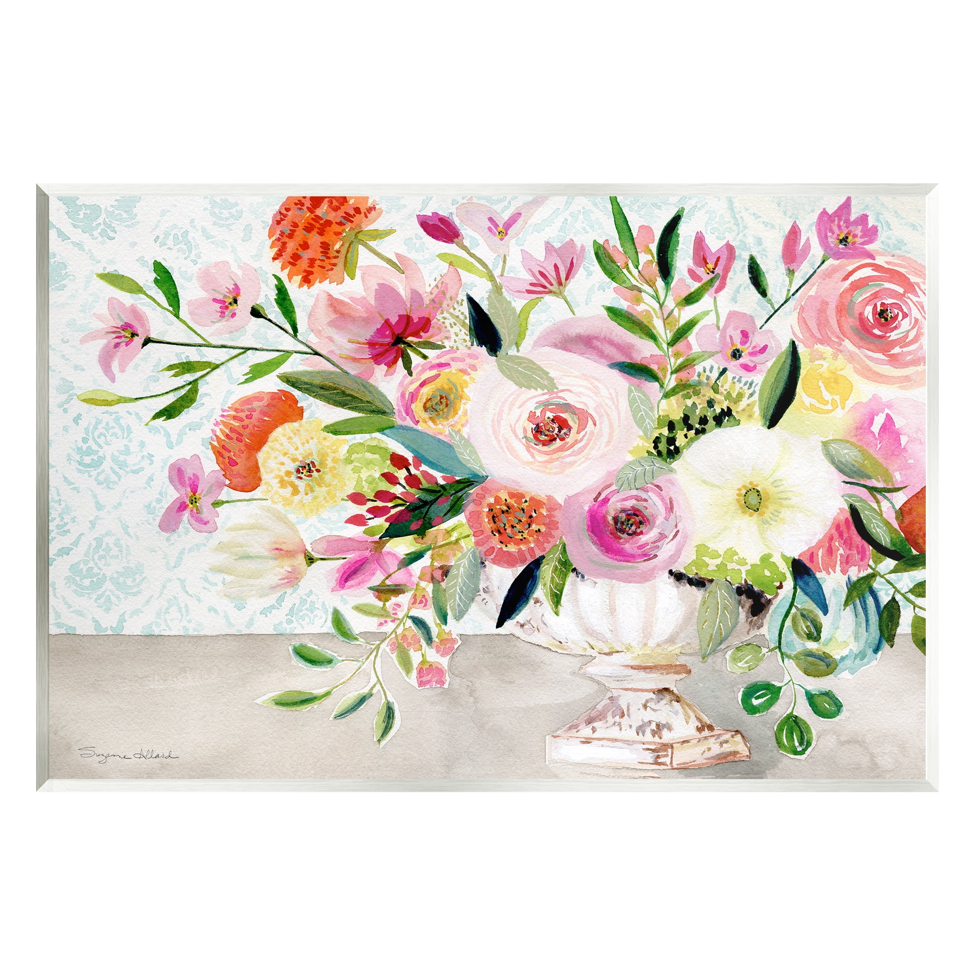 Stupell Industries Pink & Red Peonies Ornate Vase Botanical & Floral Painting Unframed Art Print Wall Art